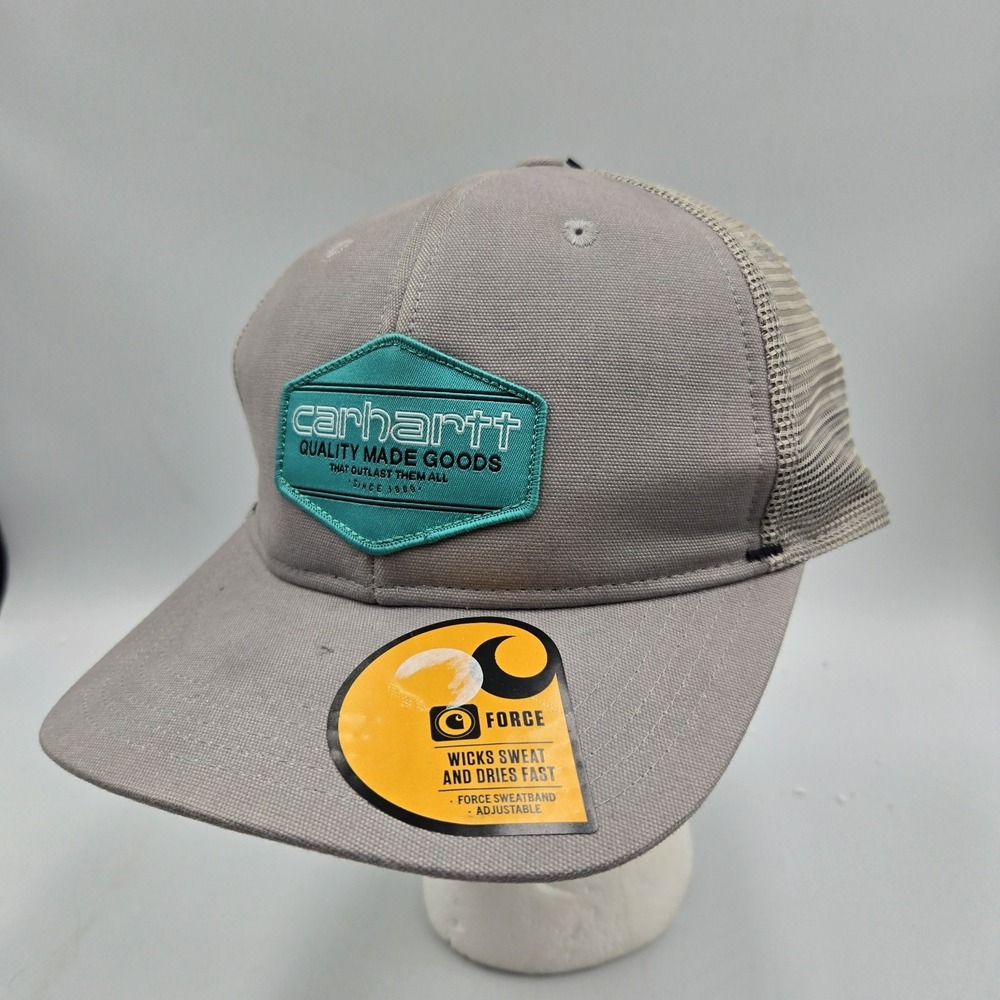 Carhartt‎ Men's Canvas Mesh Back Quilt Patch Baseball Cap Hat Gray SnapBack  NEW